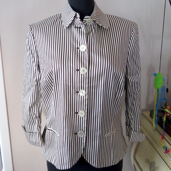 Vintage Lauren Ralph Lauren Women's Striped Jacket Blazer, Cotton/Silk - Picture 1 of 10